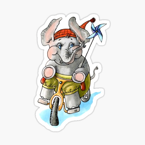"Cute baby, baby elephant, elephant, bicycle, summer, ride, card, print