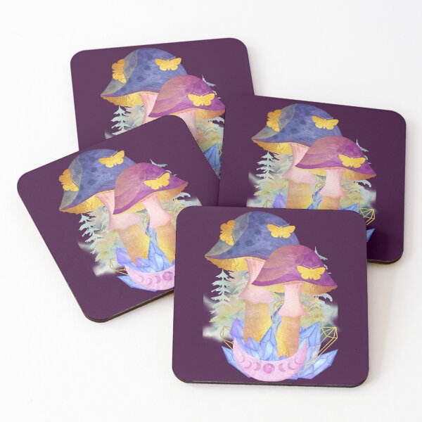 Item preview, Watercolor Mushrooms Butterflies Phases of the Moon Crystals designed and sold by Shayna Westfall.