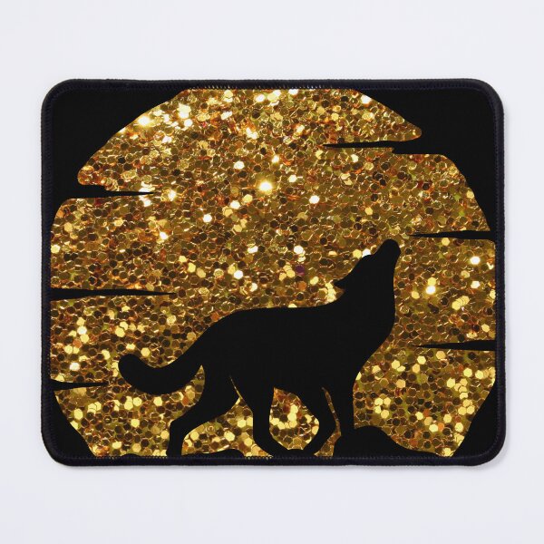 Item preview, gold glitter wolf howling at moon silhouette designed and sold by Zevy-Darling.