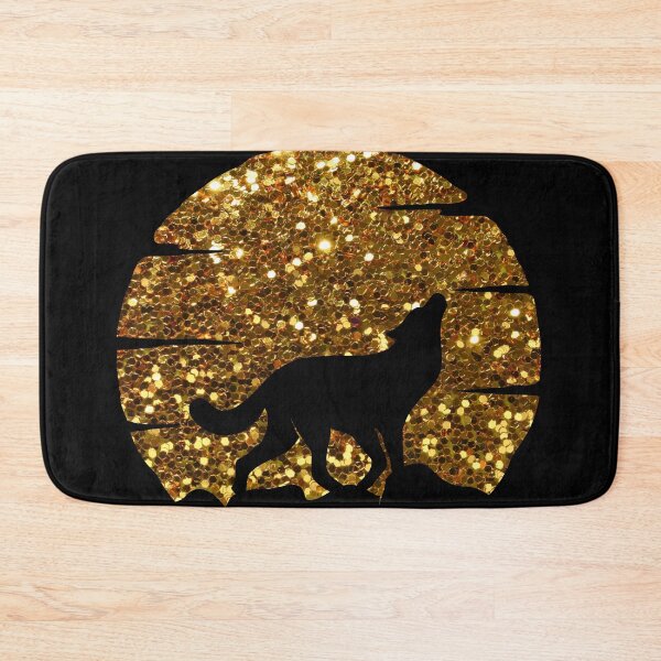 Item preview, gold glitter wolf howling at moon silhouette designed and sold by Zevy-Darling.