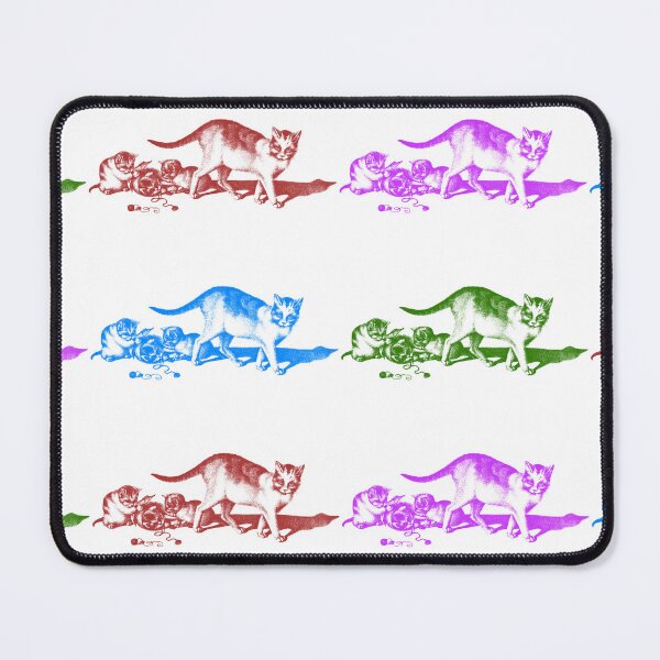 Item preview, Domestic Cat and Three Playful Kittens: Colorfully Edited Red Purple Blue Green Pattern Illustration by Gottfried Mind, The Raphael of Cats 1768-1814 designed and sold by TeachUrb.