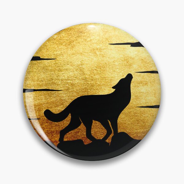 Item preview, gold brushed metal metallic wolf howling at moon silhouette designed and sold by Zevy-Darling.