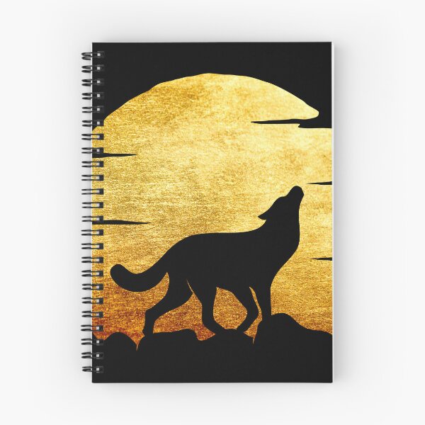Item preview, gold brushed metal metallic wolf howling at moon silhouette designed and sold by Zevy-Darling.