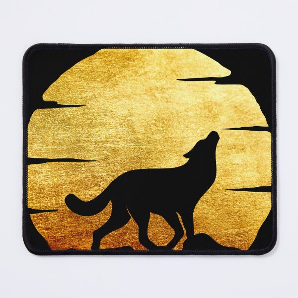 Item preview, gold brushed metal metallic wolf howling at moon silhouette designed and sold by Zevy-Darling.
