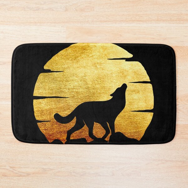 Item preview, gold brushed metal metallic wolf howling at moon silhouette designed and sold by Zevy-Darling.