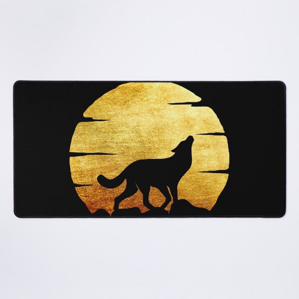 Item preview, gold brushed metal metallic wolf howling at moon silhouette designed and sold by Zevy-Darling.