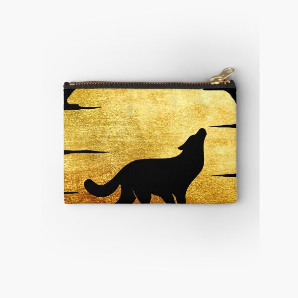 Item preview, gold brushed metal metallic wolf howling at moon silhouette designed and sold by Zevy-Darling.