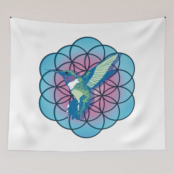 Item preview, Humming Bird with Blue Flower of Life designed and sold by MJ Koldewyn.