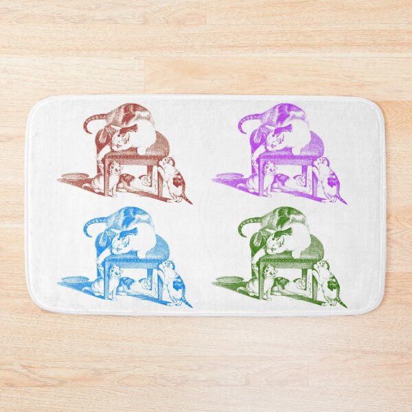 Item preview, Domestic Cat On A Stool And Three Playful Kittens: Colorfully Edited Red Purple Blue Green Pattern Illustration by Gottfried Mind, The Raphael of Cats 1768-1814 designed and sold by TeachUrb.