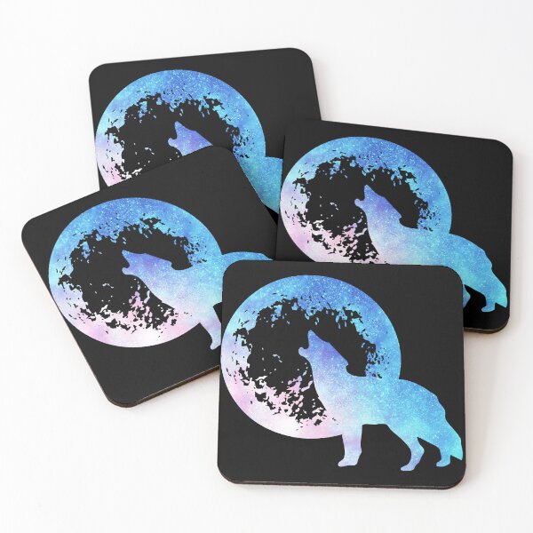 Item preview, light pink and blue galaxy wolf howling at moon silhouette designed and sold by Zevy-Darling.