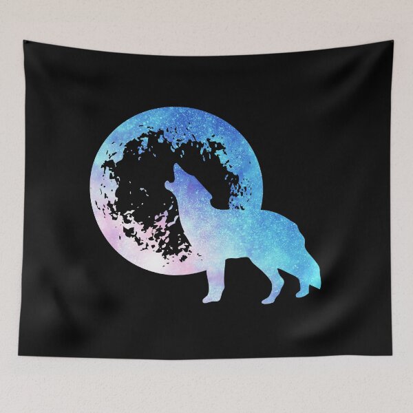 Item preview, light pink and blue galaxy wolf howling at moon silhouette designed and sold by Zevy-Darling.