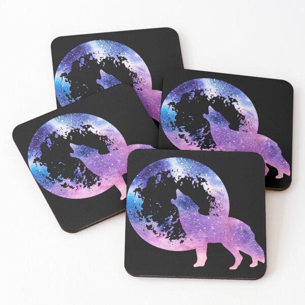 Item preview, purple and blue night galaxy wolf howling at moon silhouette designed and sold by Zevy-Darling.