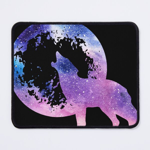 Item preview, purple and blue night galaxy wolf howling at moon silhouette designed and sold by Zevy-Darling.