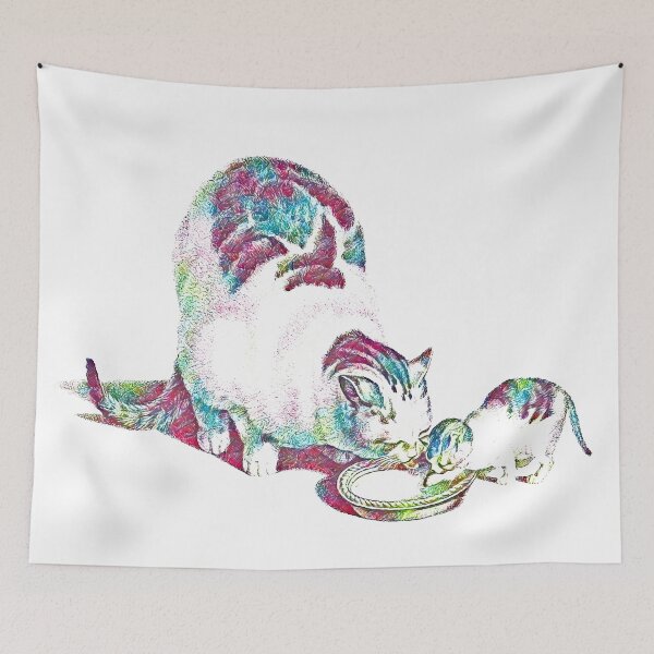 Item preview, Domesticated Cat and Kitten Drinking Milk: Colorfully Edited Illustration By Gottfried Mind, The Raphael of Cats 1768-1814 designed and sold by TeachUrb.