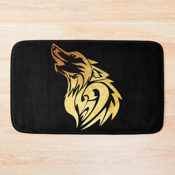 Item preview, gold brushed metal metallic howling tribal tattoo style wolf designed and sold by Zevy-Darling.