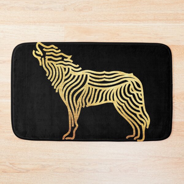 Item preview, golden metallic line art wolf howling design designed and sold by Zevy-Darling.