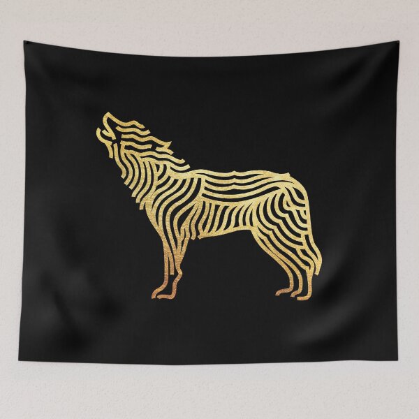 Item preview, golden metallic line art wolf howling design designed and sold by Zevy-Darling.
