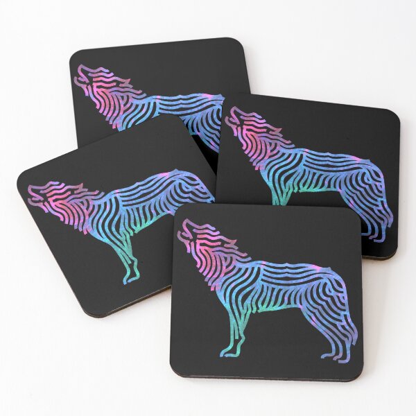 Item preview, rainbow line art wolf howling design designed and sold by Zevy-Darling.