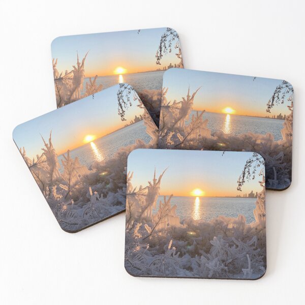 Item preview, Lake Ontario sunset with plants encased in ice designed and sold by MiaoMiaoYu.