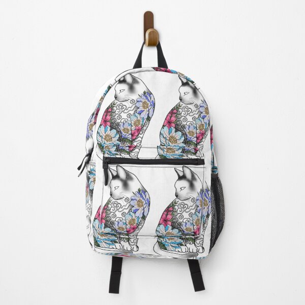 Item preview, Kitsune cat with colorful koi fish and flowers, zen cat figure - japanese cat  designed and sold by shodark.