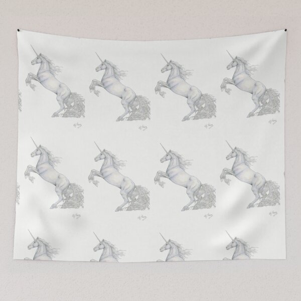 Item preview, Unicorn Rising Fairy Tale Motif Fantasy Magical Mythical Creatures Artist Colored Pencil Drawing Print designed and sold by Christina Klein.