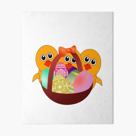 Cartoon chicks with Easter eggs Art Board Print