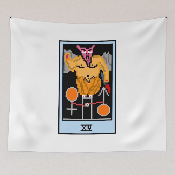 Item preview, Wait, is this pixel art tarot? White - Major Arcana 'The Devil' (Design for T-shirt, stickers and other accessories) designed and sold by Pixel Waite.