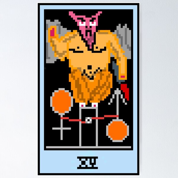 Item preview, Wait, is this pixel art tarot? Pink - Major Arcana 'The Devil' (Design for T-shirt, stickers and other accessories) designed and sold by Pixel Waite.