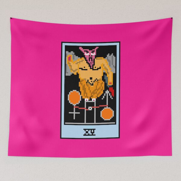 Item preview, Wait, is this pixel art tarot? Pink - Major Arcana 'The Devil' (Design for T-shirt, stickers and other accessories) designed and sold by Pixel Waite.