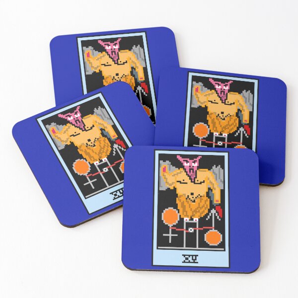 Item preview, Wait, is this pixel art tarot? Blue  - Major Arcana 'The Devil' (Design for T-shirt, stickers and other accessories) designed and sold by Pixel Waite.