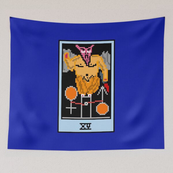 Item preview, Wait, is this pixel art tarot? Blue  - Major Arcana 'The Devil' (Design for T-shirt, stickers and other accessories) designed and sold by Pixel Waite.