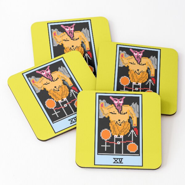 Item preview, Wait, is this pixel art tarot? Yellow - Major Arcana 'The Devil' (Design for T-shirt, stickers and other accessories) designed and sold by Pixel Waite.