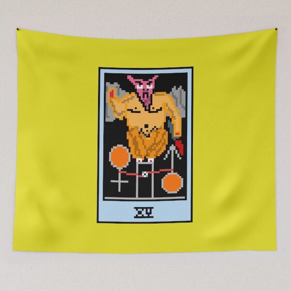Item preview, Wait, is this pixel art tarot? Yellow - Major Arcana 'The Devil' (Design for T-shirt, stickers and other accessories) designed and sold by Pixel Waite.