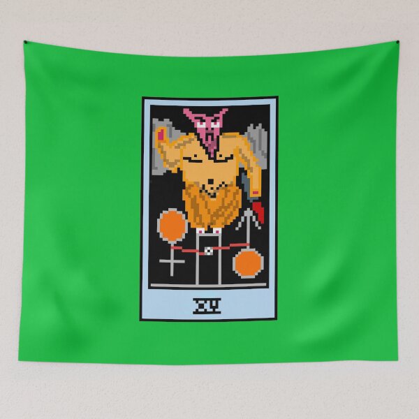Item preview, Wait, is this pixel art tarot? Green - Major Arcana 'The Devil' (Design for T-shirt, stickers and other accessories) designed and sold by Pixel Waite.