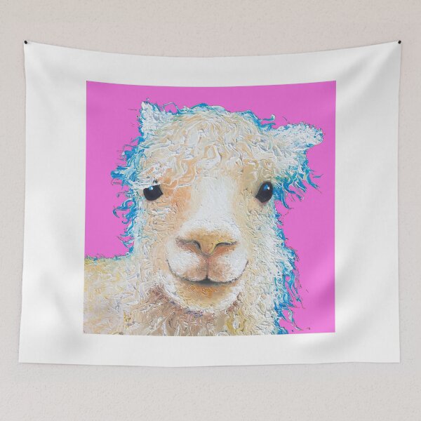 Item preview, Alpaca painting on pink background designed and sold by MatsonArtDesign.