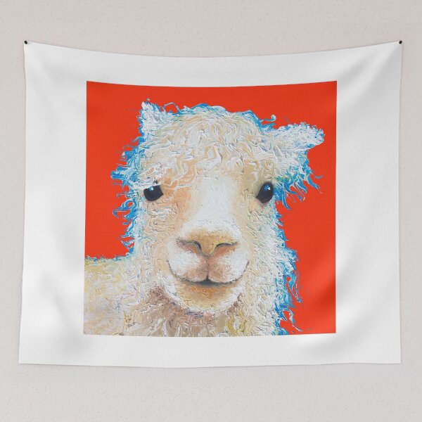 Item preview, Alpaca painting on red background designed and sold by MatsonArtDesign.