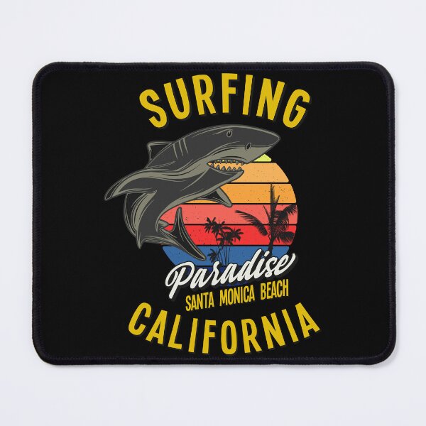 Item preview,  Surfing Paradise Santa Monica Beach - Surfer design with a shark, sun and palm trees designed and sold by velisani.