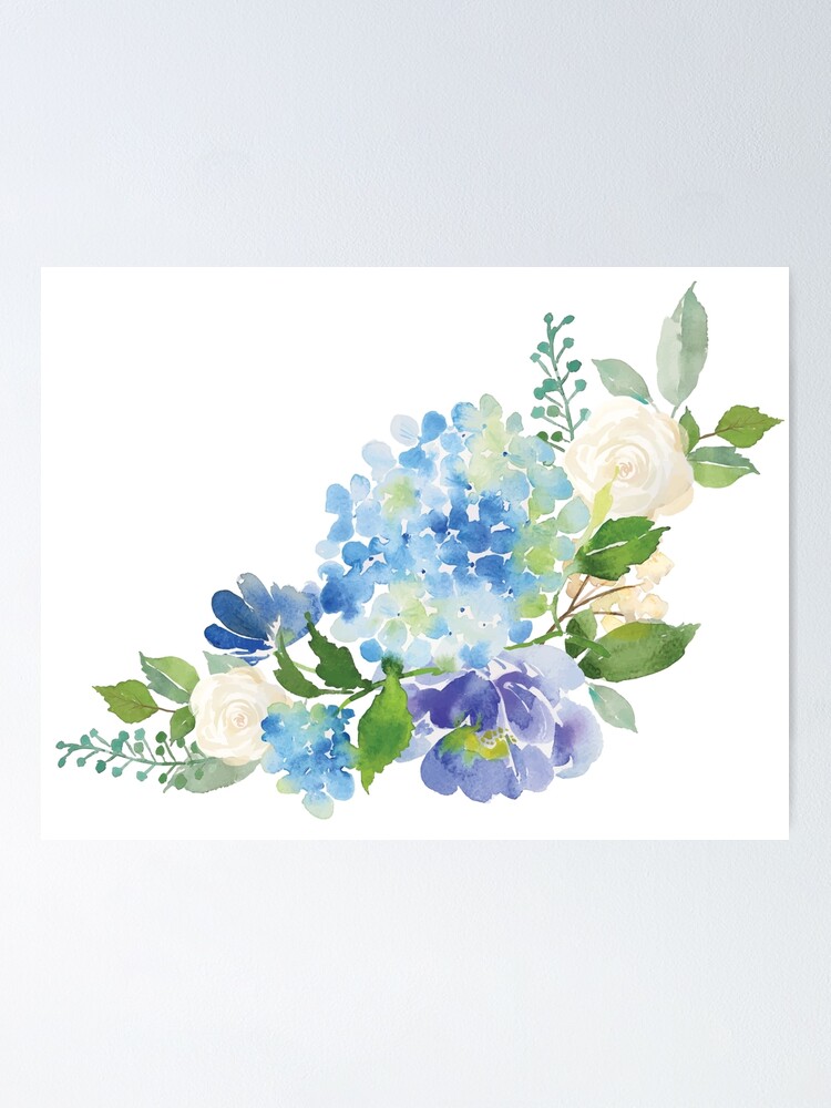 Poster « Hortensia aquarelle bleue », par junkydotcom | Redbubble