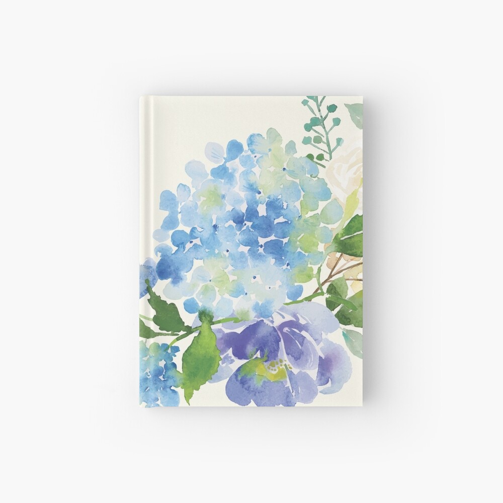 Cuaderno de tapa dura «Hortensia azul acuarela» de junkydotcom | Redbubble