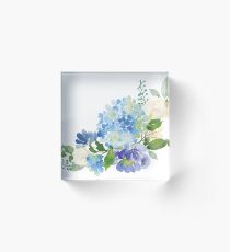 Blaue Aquarell Hortensie Acrylblock