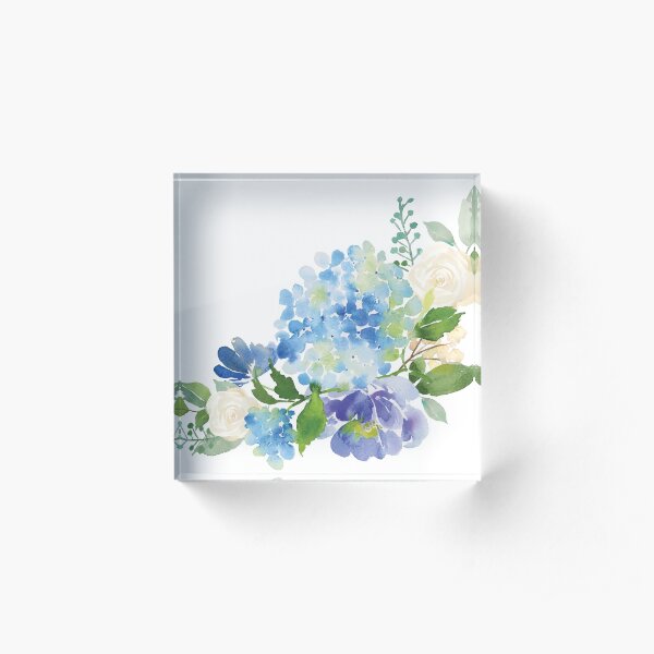 Blue Watercolor Hydrangea Acrylic Block