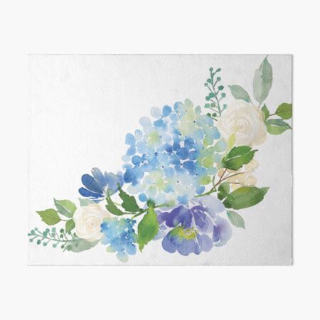 Blue Watercolor Hydrangea Art Board Print