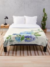 Blue Watercolor Hydrangea Throw Blanket