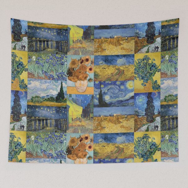 Item preview, Van Gogh Provence Collage -Starry Night, Sunflowers, Irises, Wheat fields in blue and yellow designed and sold by Fibracreativa.
