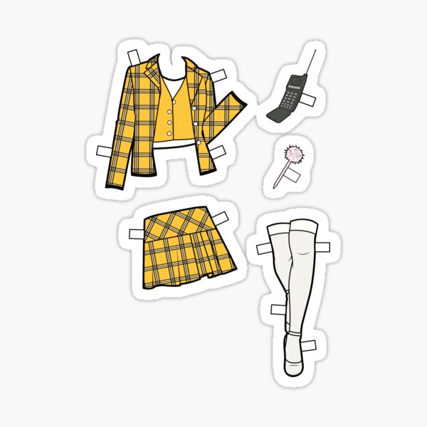 Vista previa del artículo con la obra «Muñeca de papel con traje amarillo Cher Clueless», diseñado y vendido por TotalTeeGeek.