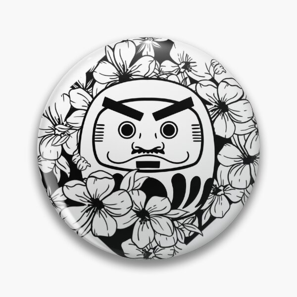 Item preview, White over black abstract line art flower pattern, Daruma with sakura flowers - Traditional japanese designed and sold by shodark.