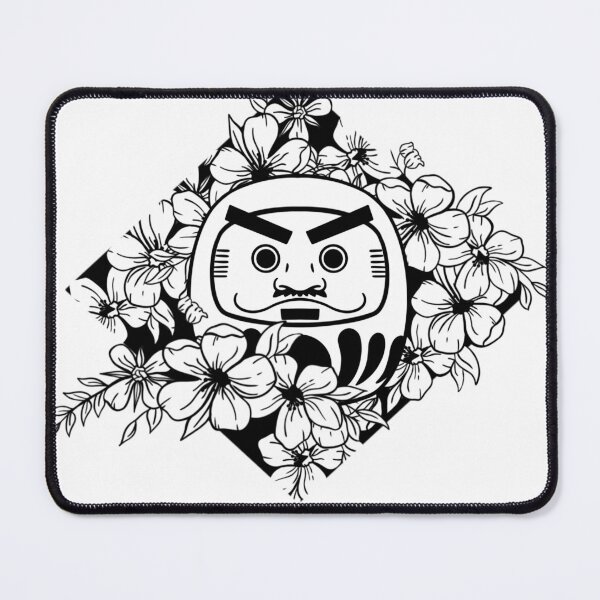 Item preview, White over black abstract line art flower pattern, Daruma with sakura flowers - Traditional japanese designed and sold by shodark.