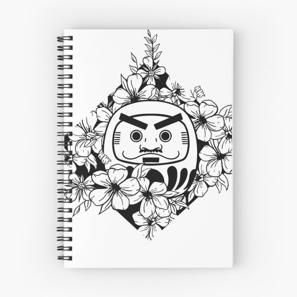 Item preview, White over black abstract line art flower pattern, Daruma with sakura flowers - Traditional japanese designed and sold by shodark.