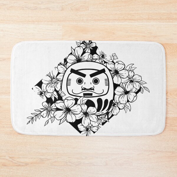 Item preview, White over black abstract line art flower pattern, Daruma with sakura flowers - Traditional japanese designed and sold by shodark.