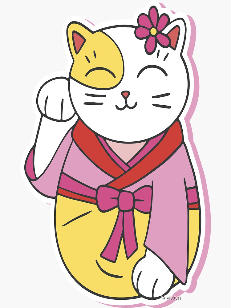 "Maneki Neko Japanese Cat Stickers 002" Sticker by maxon2020 Redbubble